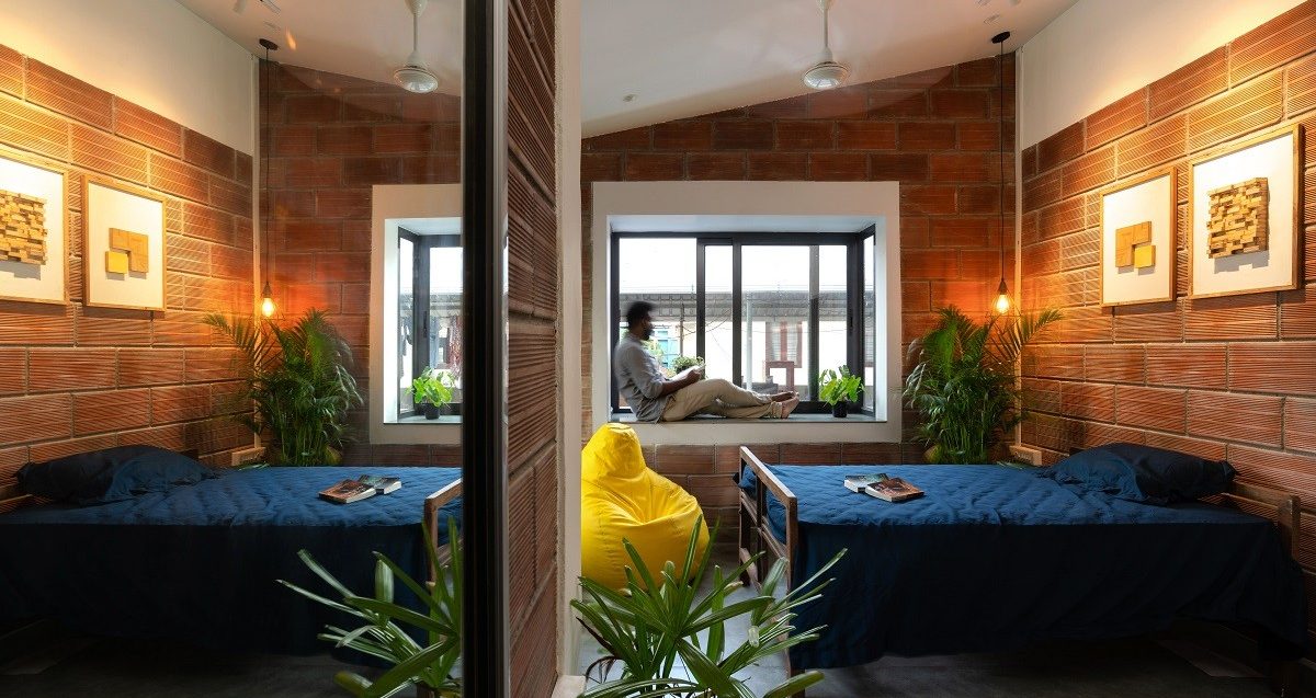 Interior view of luxury home with sustainable Porotherm brick accents