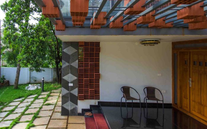 Architectural staircase design with exposed Porotherm brick interior finish